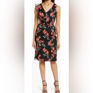 Sam Edelman Black Multi Floral Embroidered Sleeveless Sheath Dress Size 12 NWOT